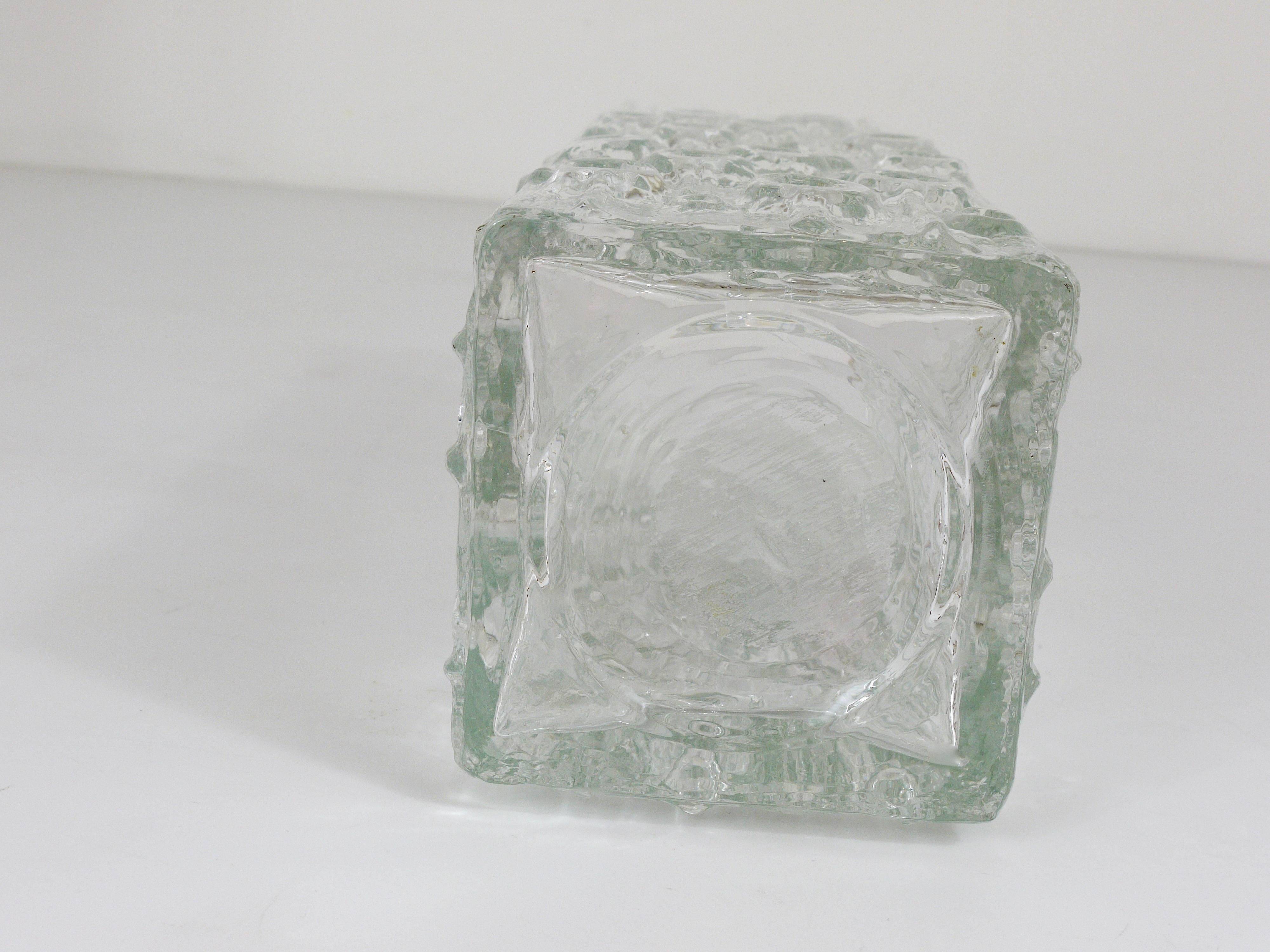 Peill & Putzler Modern Square Op Art Vase in Frosted Glass, Germany, 1970s