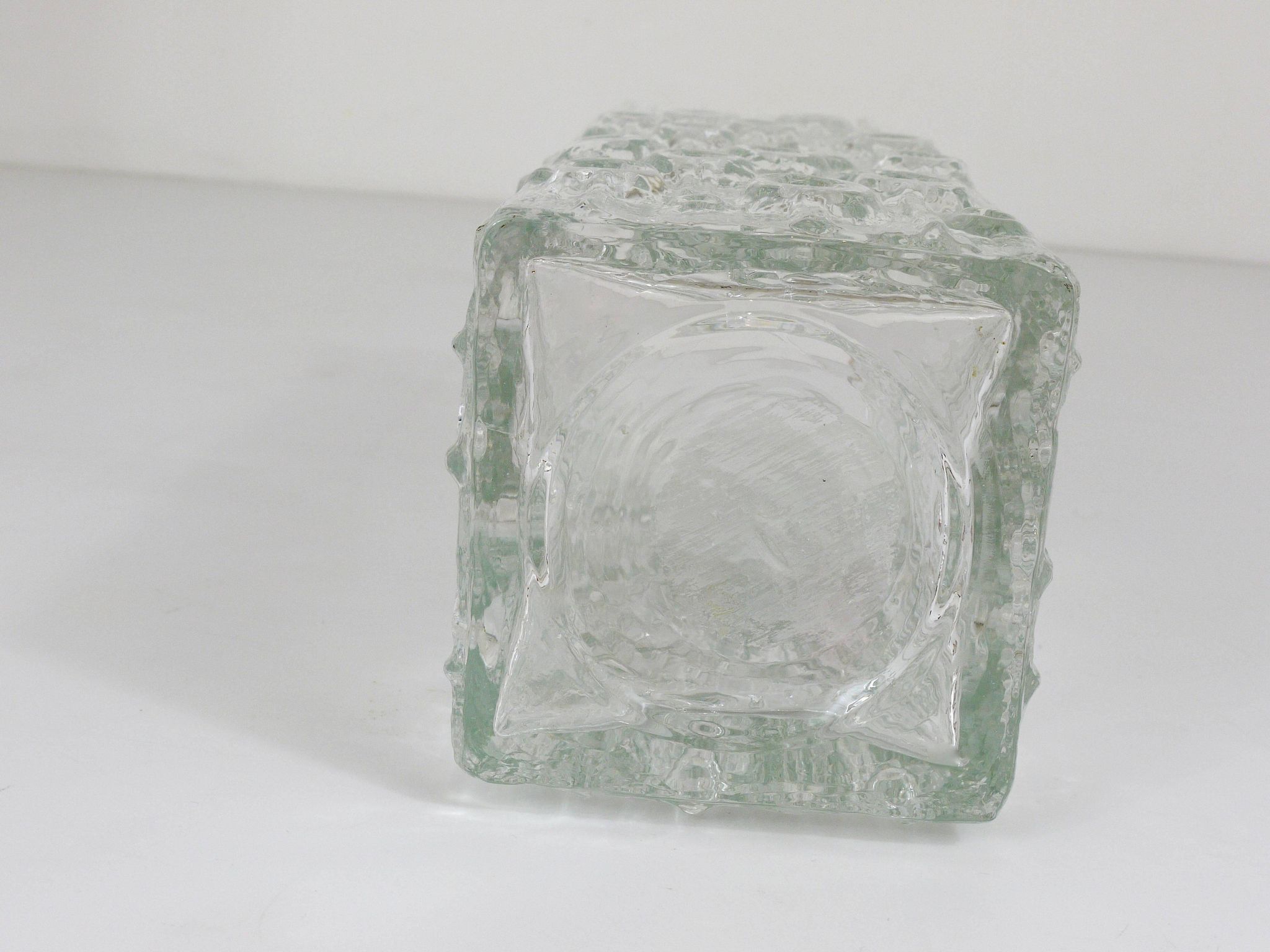 Peill & Putzler Modern Square Op Art Vase in Frosted Glass, Germany, 1970s