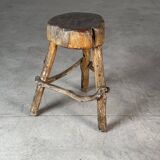 Late 19th Century Rustic Alpine Stool from Valle d'Aosta, Italy