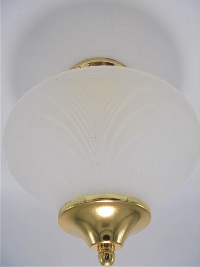 Glass and gilded metal ceiling lamp
