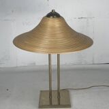 Lampe de table en laiton et rotin en roseau, Italie 1970