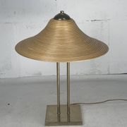 Lampe de table en laiton et rotin en roseau, Italie 1970