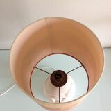 Ovoid lamp in carved stone and printed lampshade / vintage 60-70s