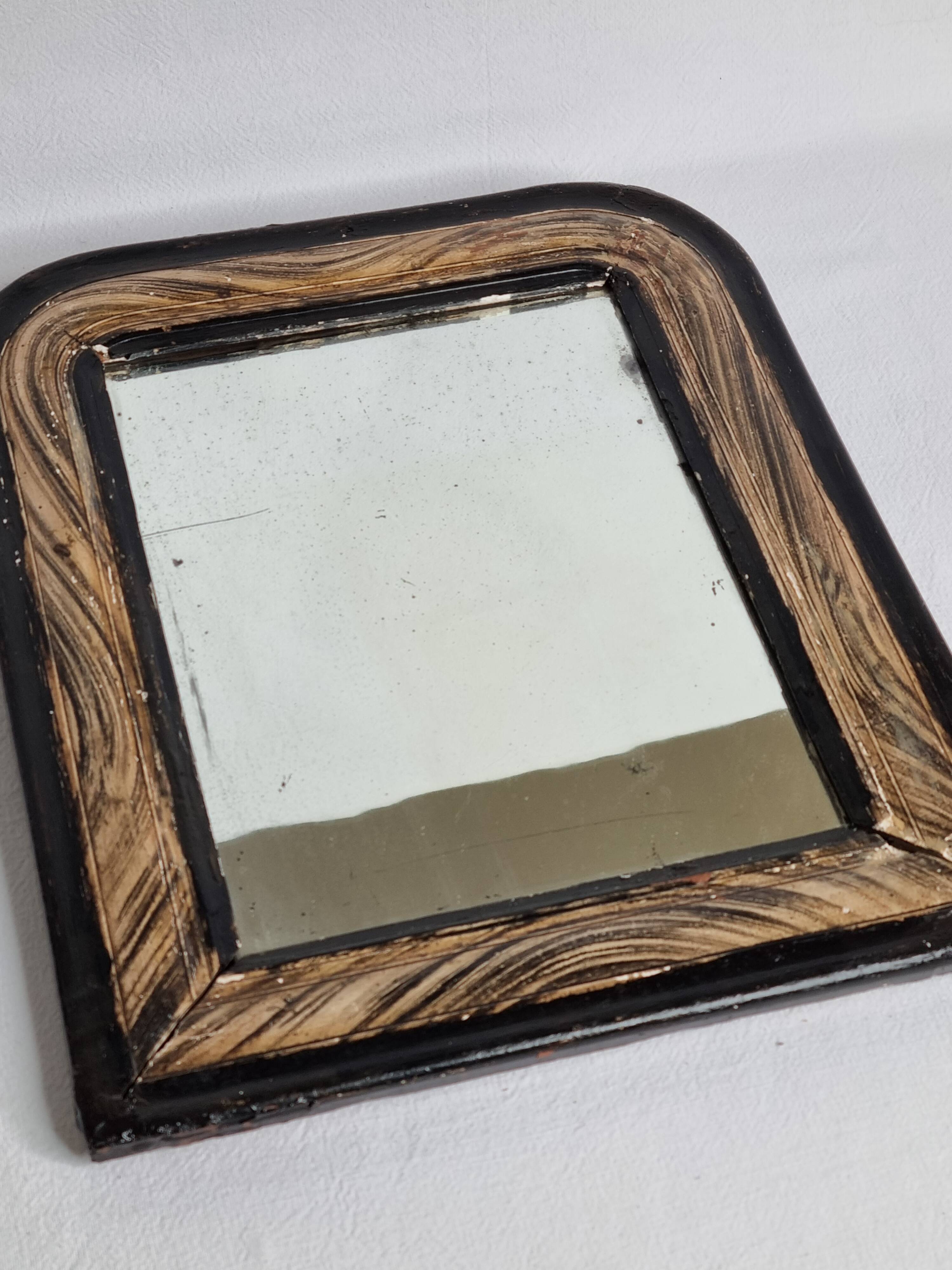 Antique Louis-Philippe mirror, painted wood imitation wood, 27 x 34 cm, 19th century