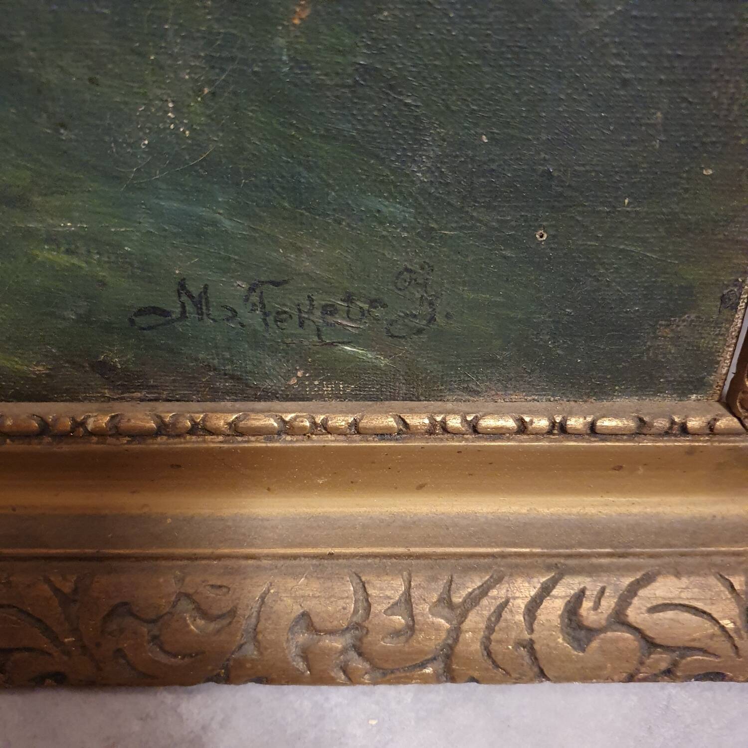 Oil on canvas landscape with birch trees, signed M. Fekete J.