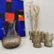 Glass set and decanter made of smoked glass from Italy