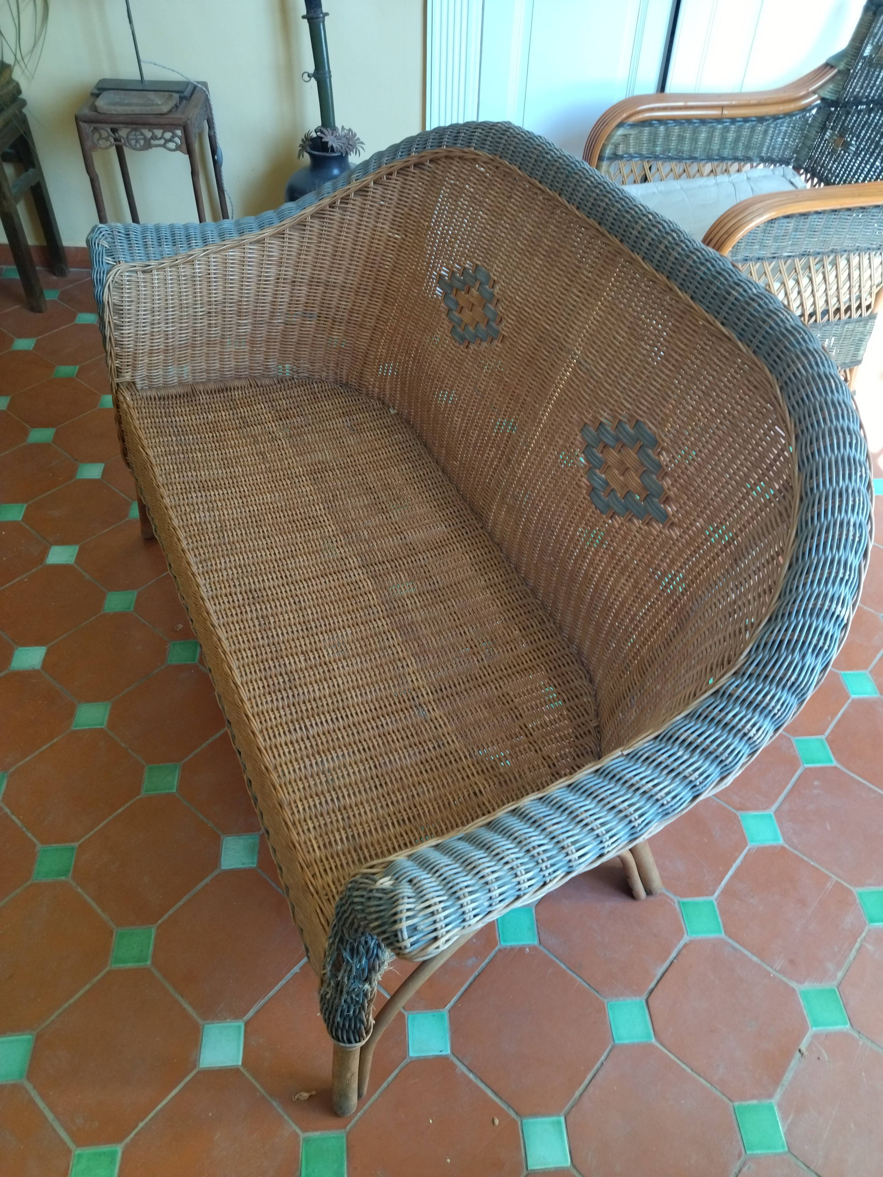 Sofa bench. Vintage rattan