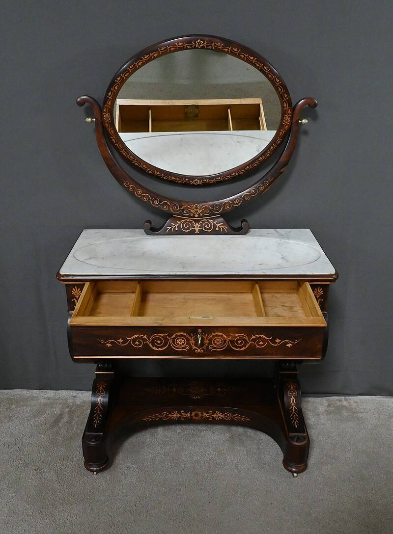 Coiffeuse en Palissandre et Marqueterie, époque Charles X – Début XIXe