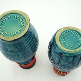 2 red and blue ceramic vases - Bodo Mans Bay Keramik - West Germany Pottery - vintage 60s