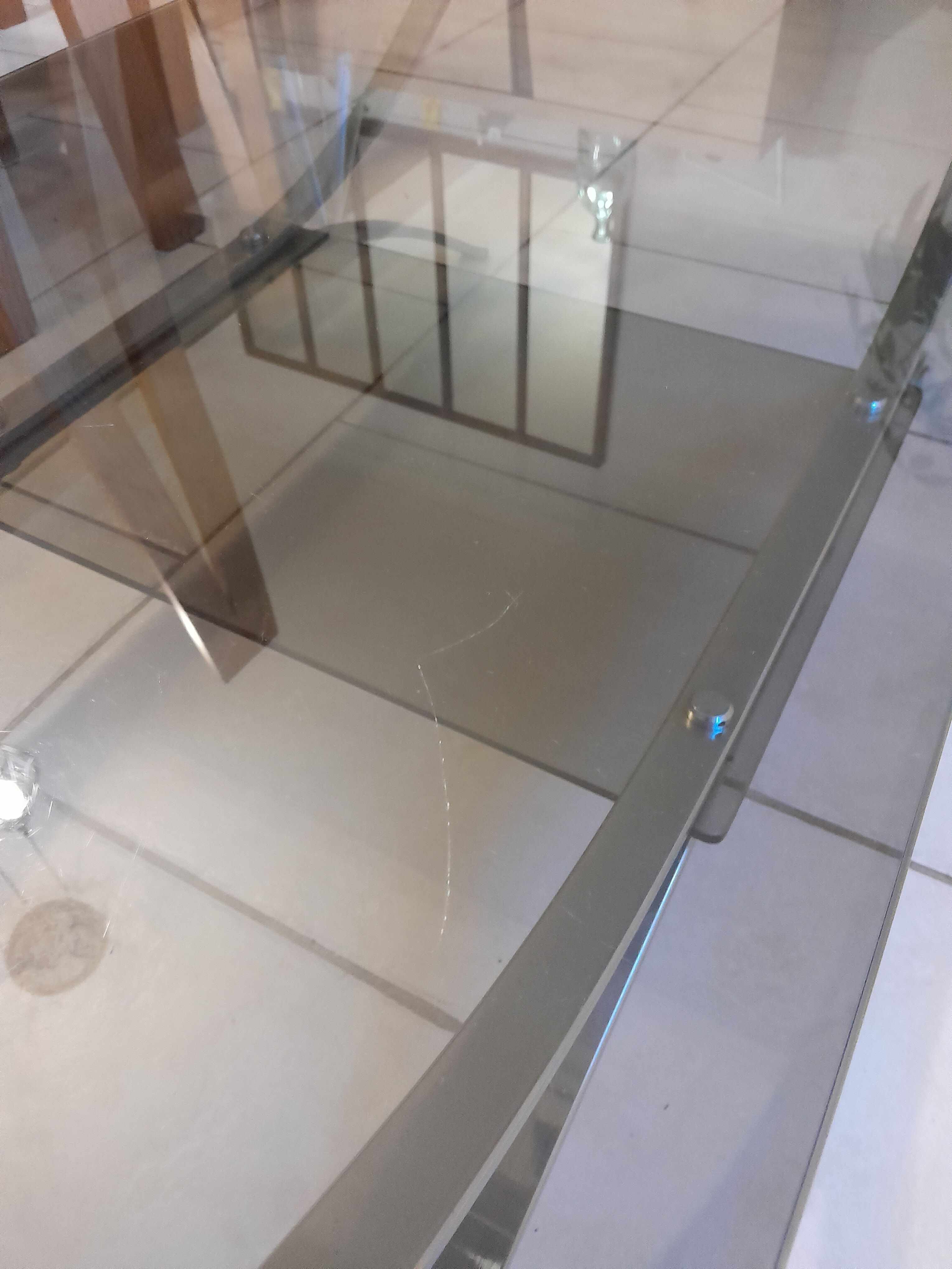 Vintage glass coffee table and chrome legs year 70