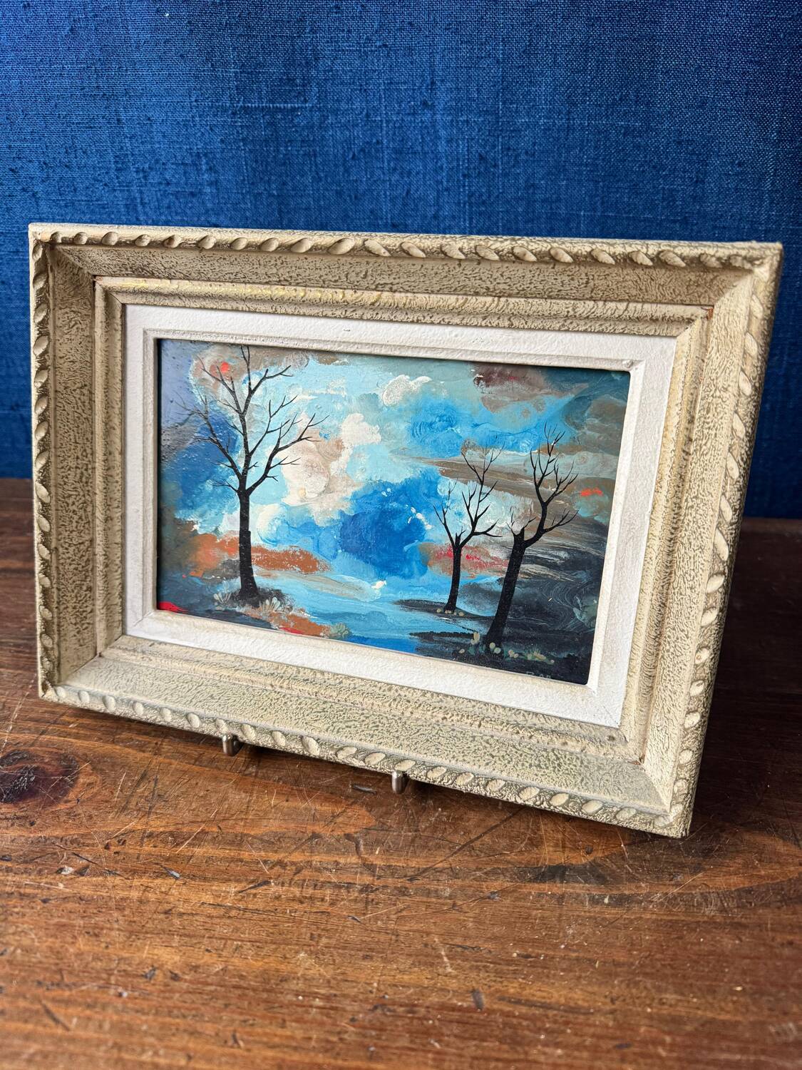 Chiaroscuro landscape painting signed ROLL, oil on cardboard, framed
