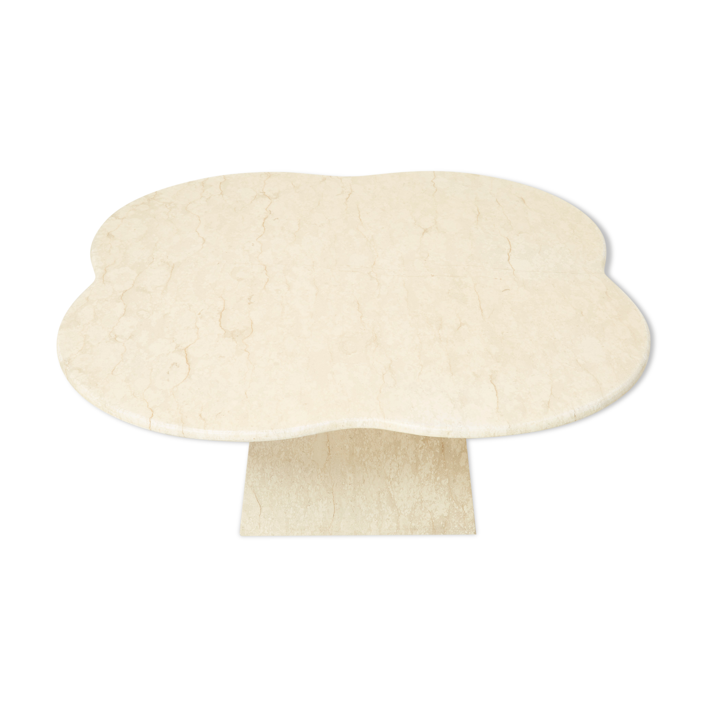Large free-shaped coffee table clover in Italian travertine 1970