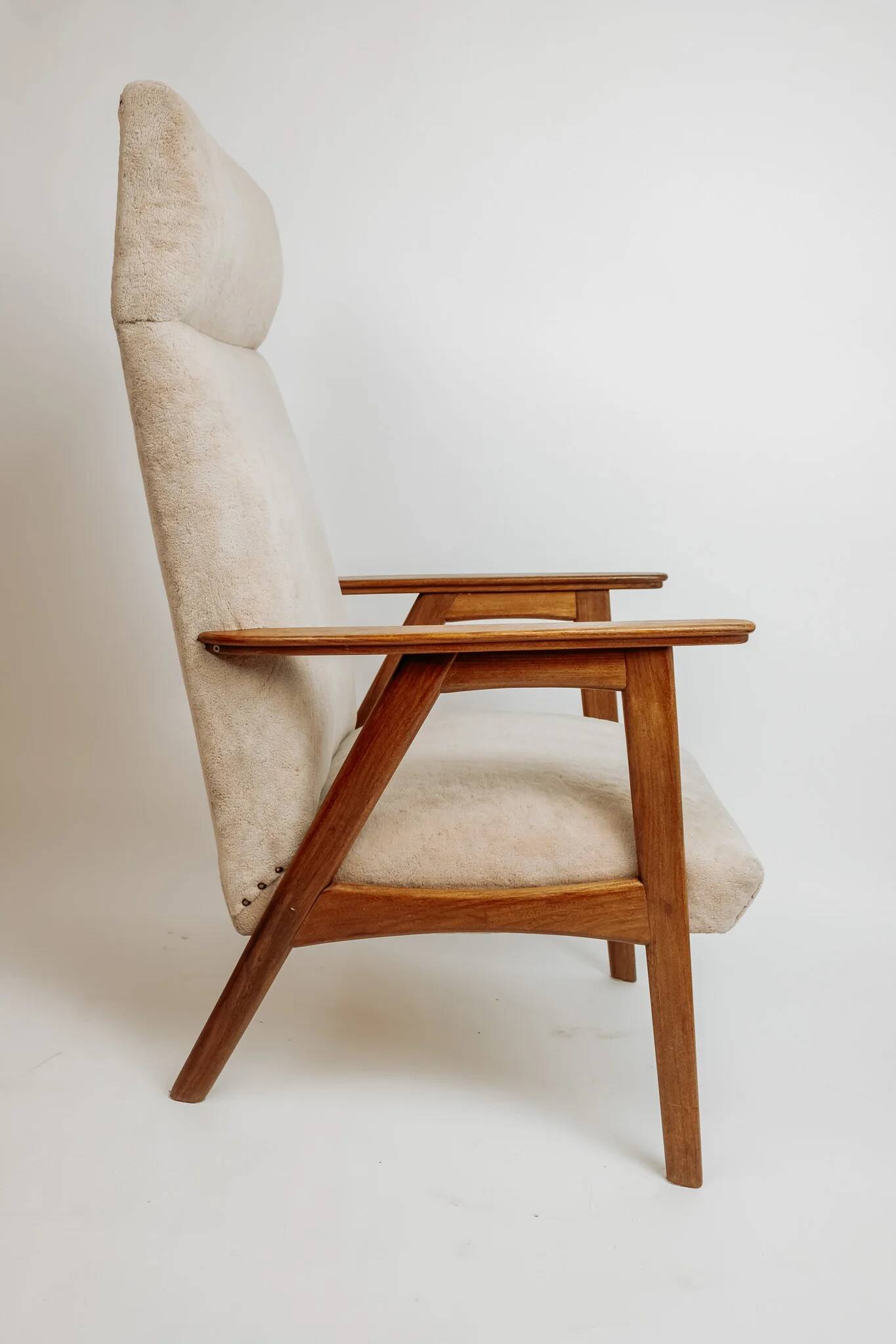 Vintage teak armchair, 1960s - Beige upholstery