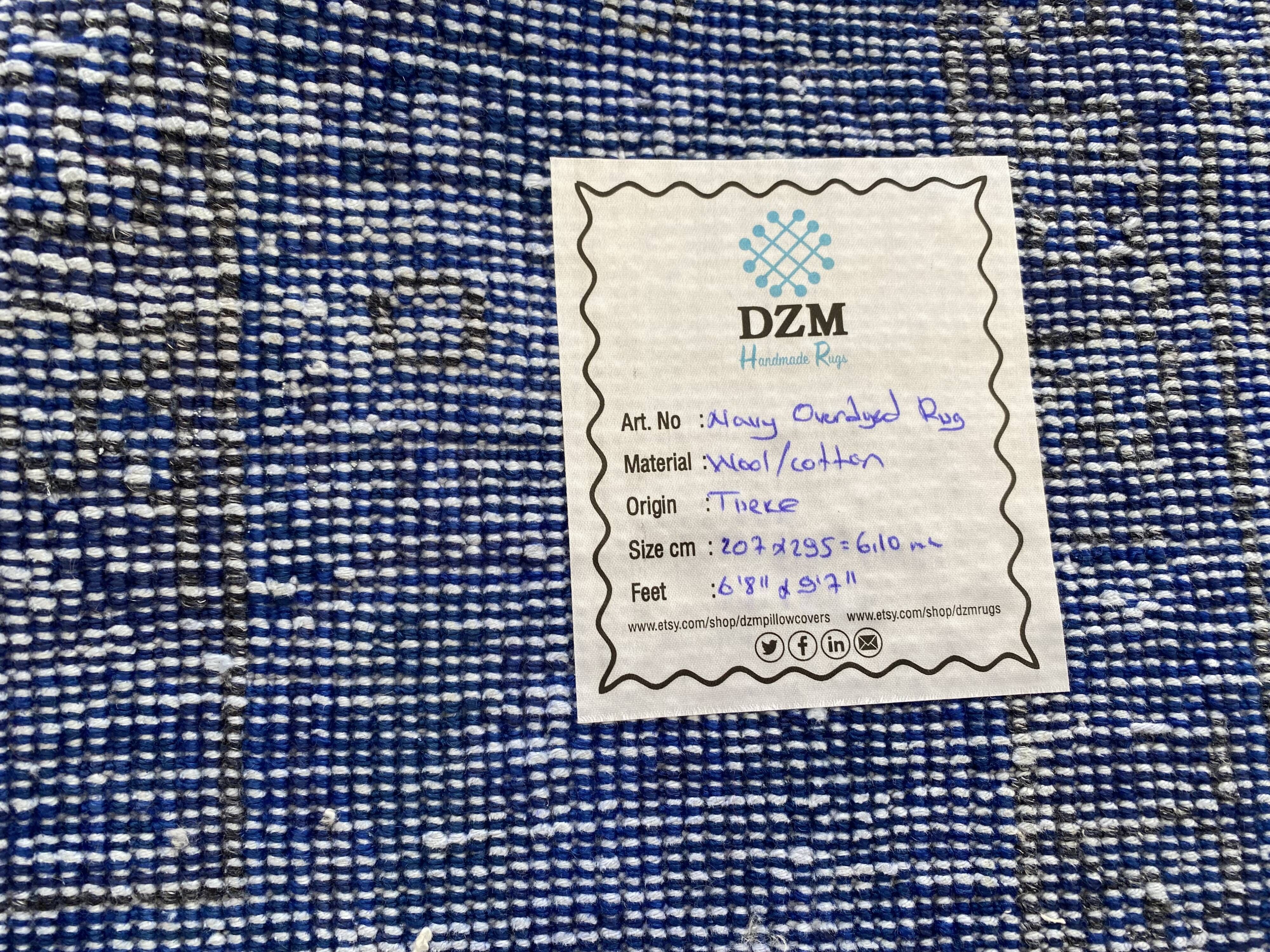 Oushak Rug Navy 7x10 Turkish Rug -Overdyed Rug Cobalt, Rug Living Room