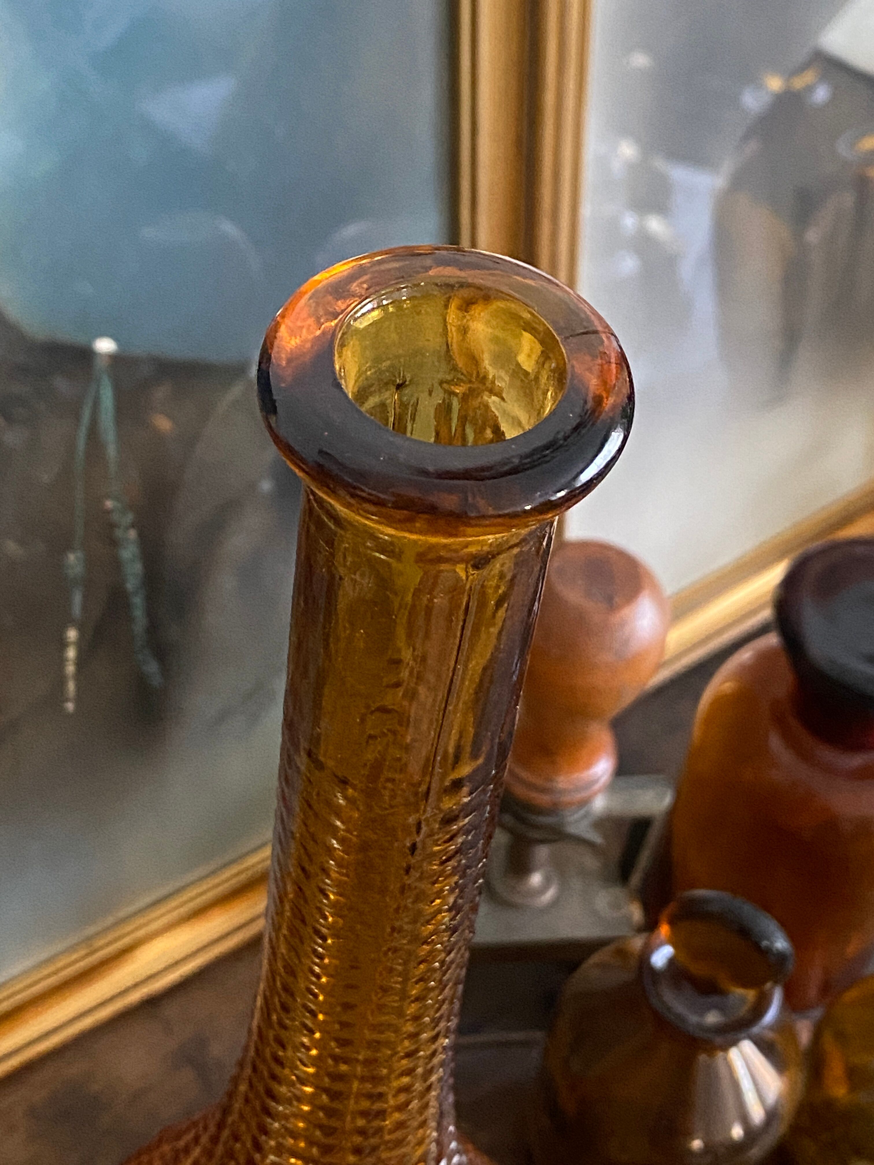 Vintage amber textured glass decanter