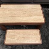 Set of two coffee tables in wood and travertine marble