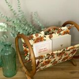 Ancien porte-revue rotin relooké fleuri vintage