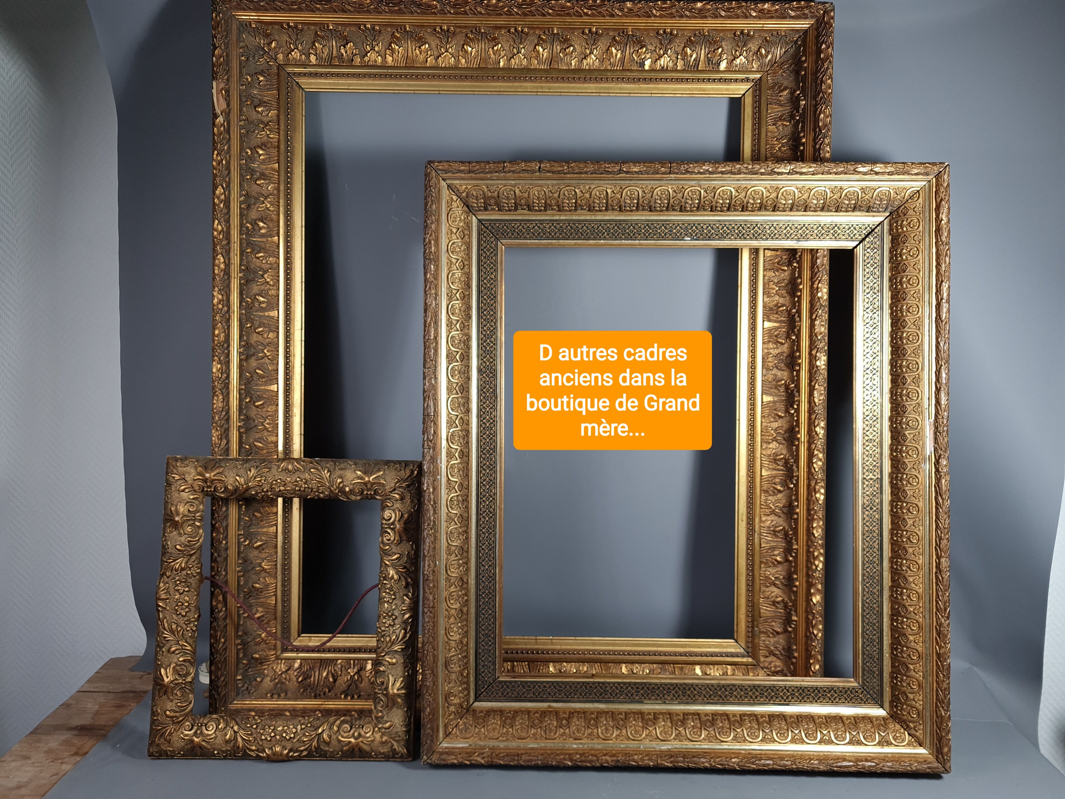 Old frame Art Deco gilded stucco wood 22.5x17.5 cm, foliage 14.9x19.9 cm SB