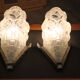 Pair of art deco glass wall lights signed dégue, hammered wrought iron.