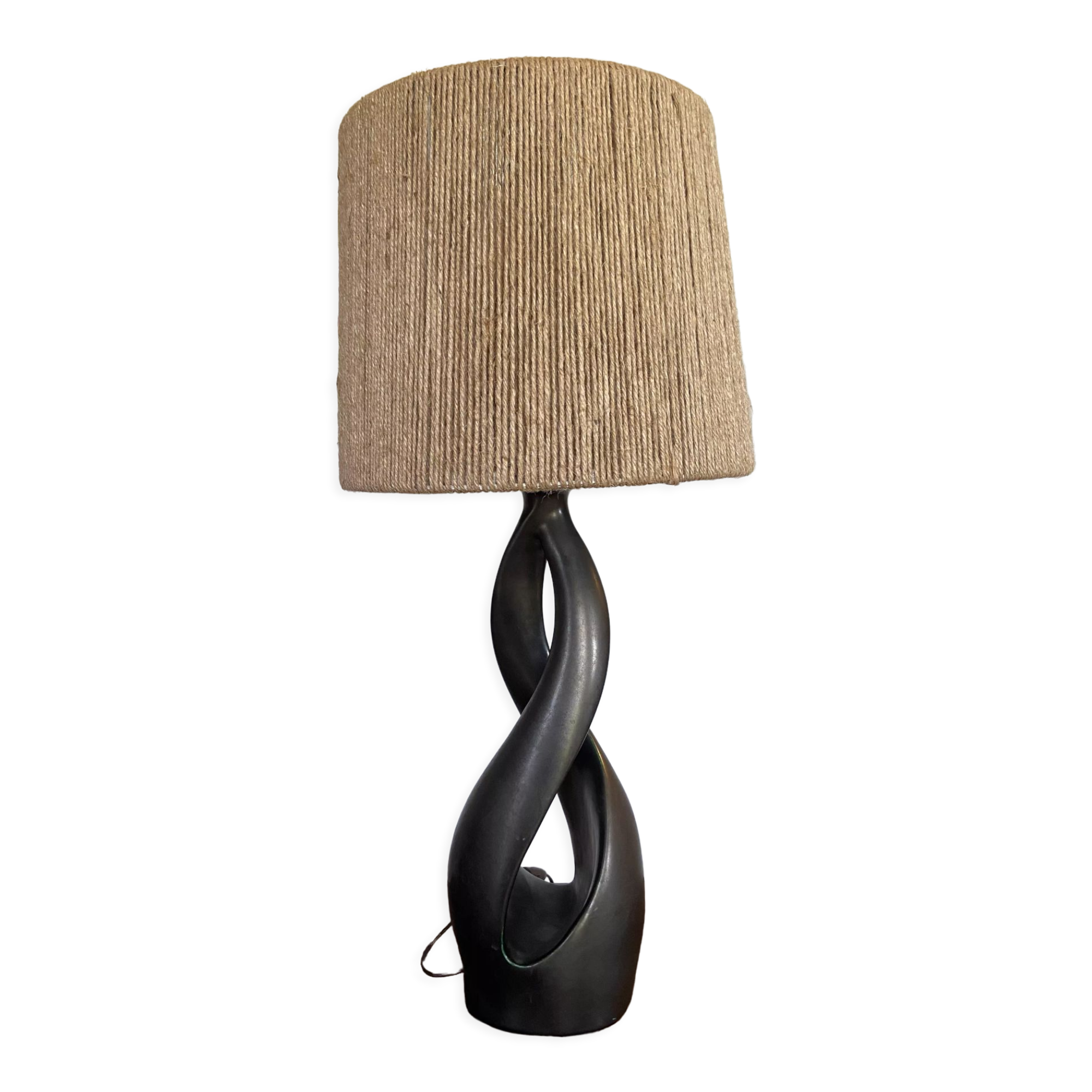 Free form lamp Black ceramic 50s lampshade rope Dlg Marcel Giraud
