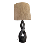 Lampe forme libre céramique noire années 50 abat jour corde dlg marcel giraud