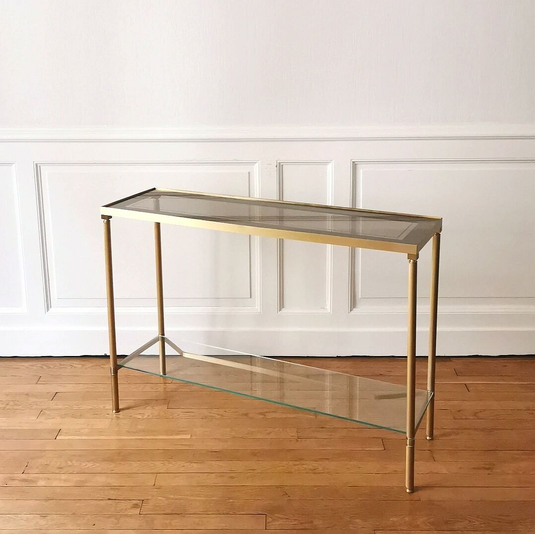 Neoclassical brass and glass console 1970