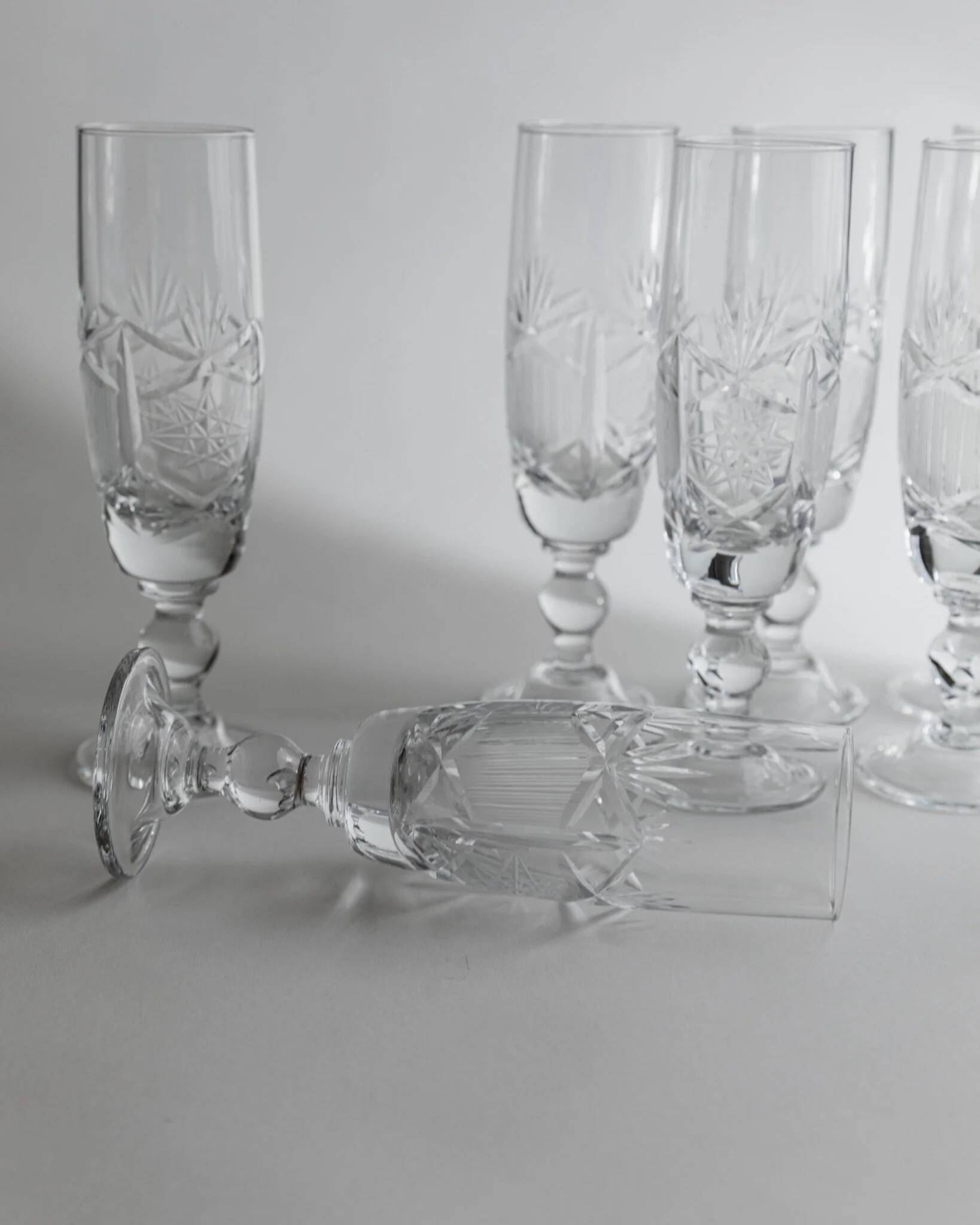 Transparent Crystal Champagne Glasses - Set of 12, Vintage Italian Glassware (1970s)