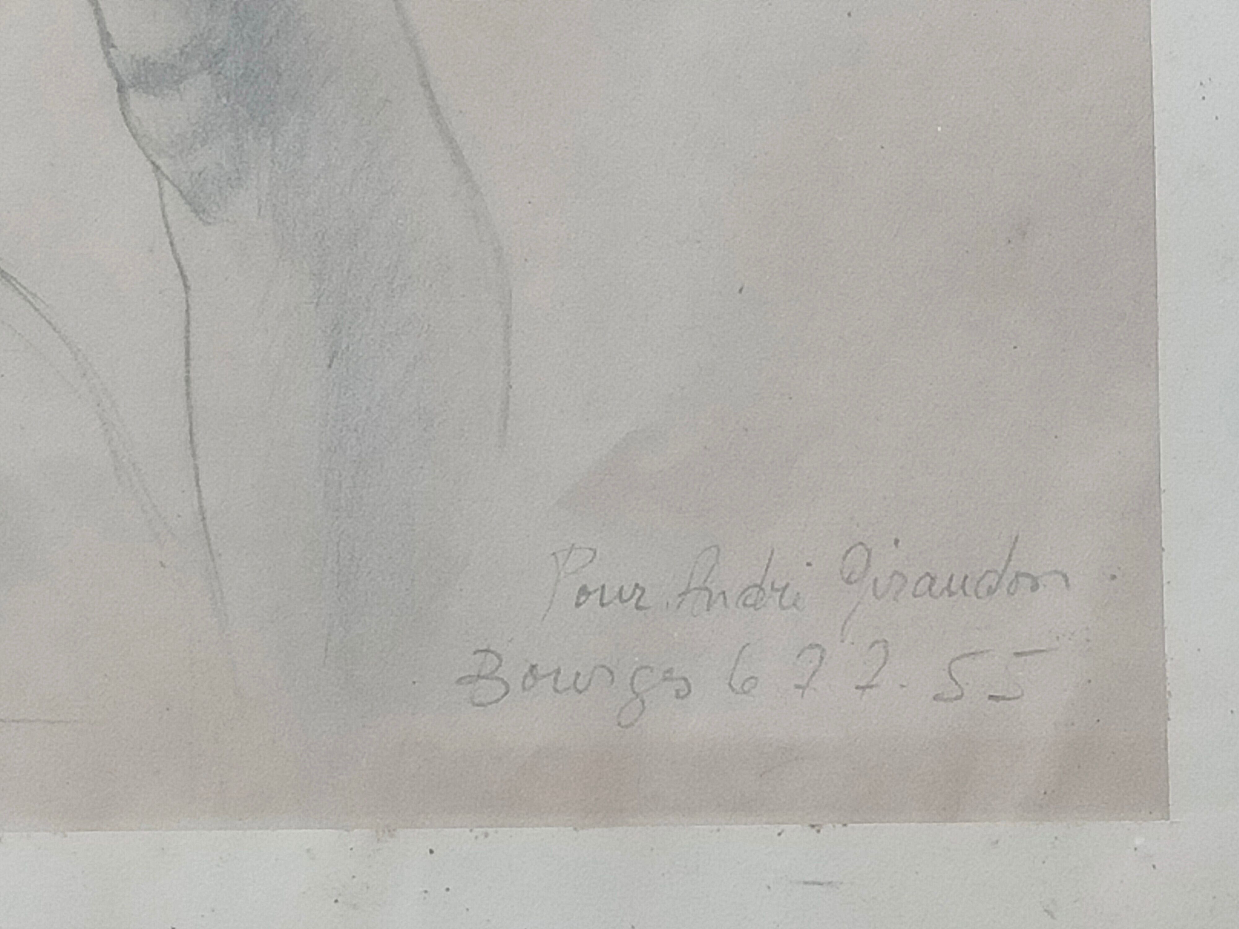 Drawing Female Nude signed P. Bréchat 1955