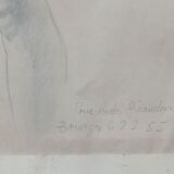 Drawing Female Nude signed P. Bréchat 1955