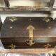 Old Box Storage Wood + Clamoir Metal Gilded Interior Fabric Red Vintage