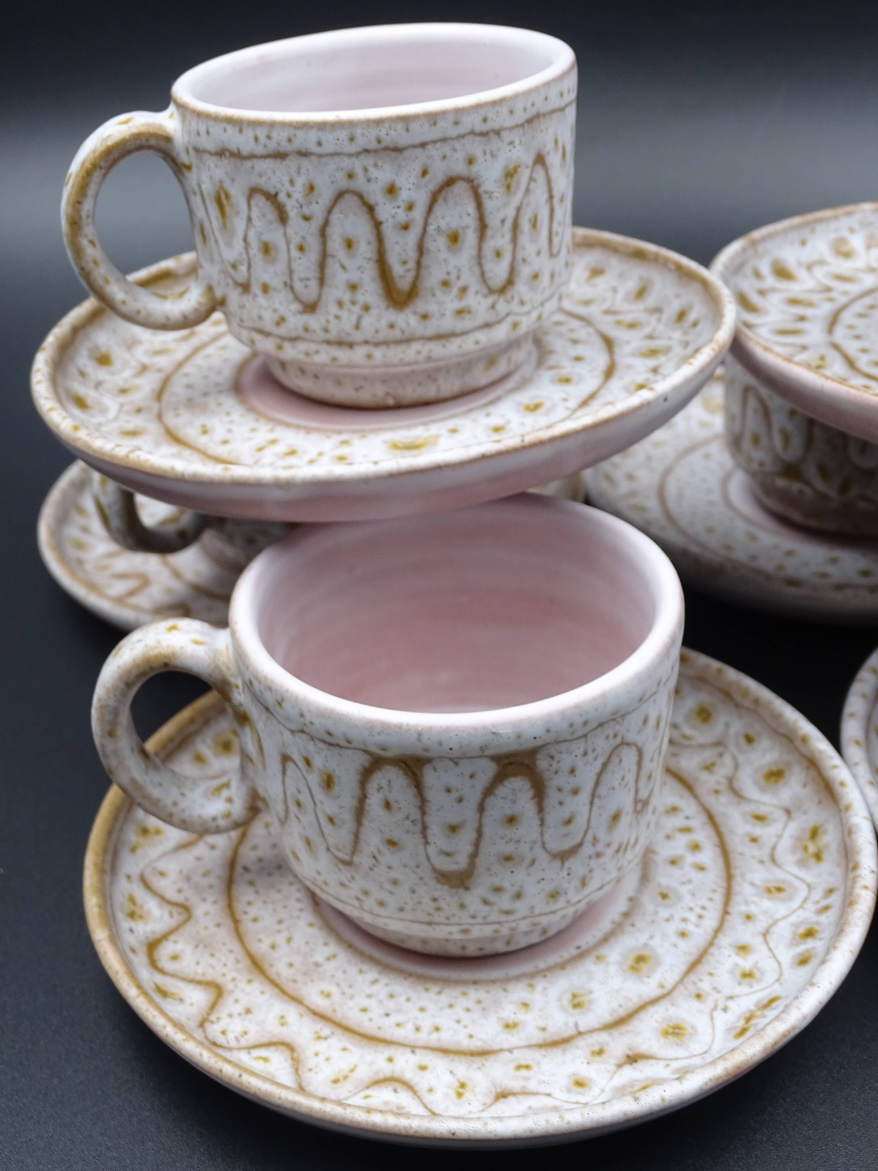 Earthenware coffee service signed Jean Austruy Vallauris around 1970 - Cups - saucers - milk pot