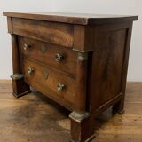 19th century Empire style walnut chest of drawers. It opens with 3 drawers in