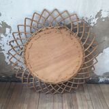 Vintage rattan mirror with rosette 50x50cm