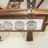 French Art Deco 6-Arm, 10-Light Chandelier Petitot Ezan Style, Copper Tone