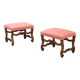 Paire de tabourets baroques anciens en noyer sculpté et tissu, Italie, XVIIIe siècle