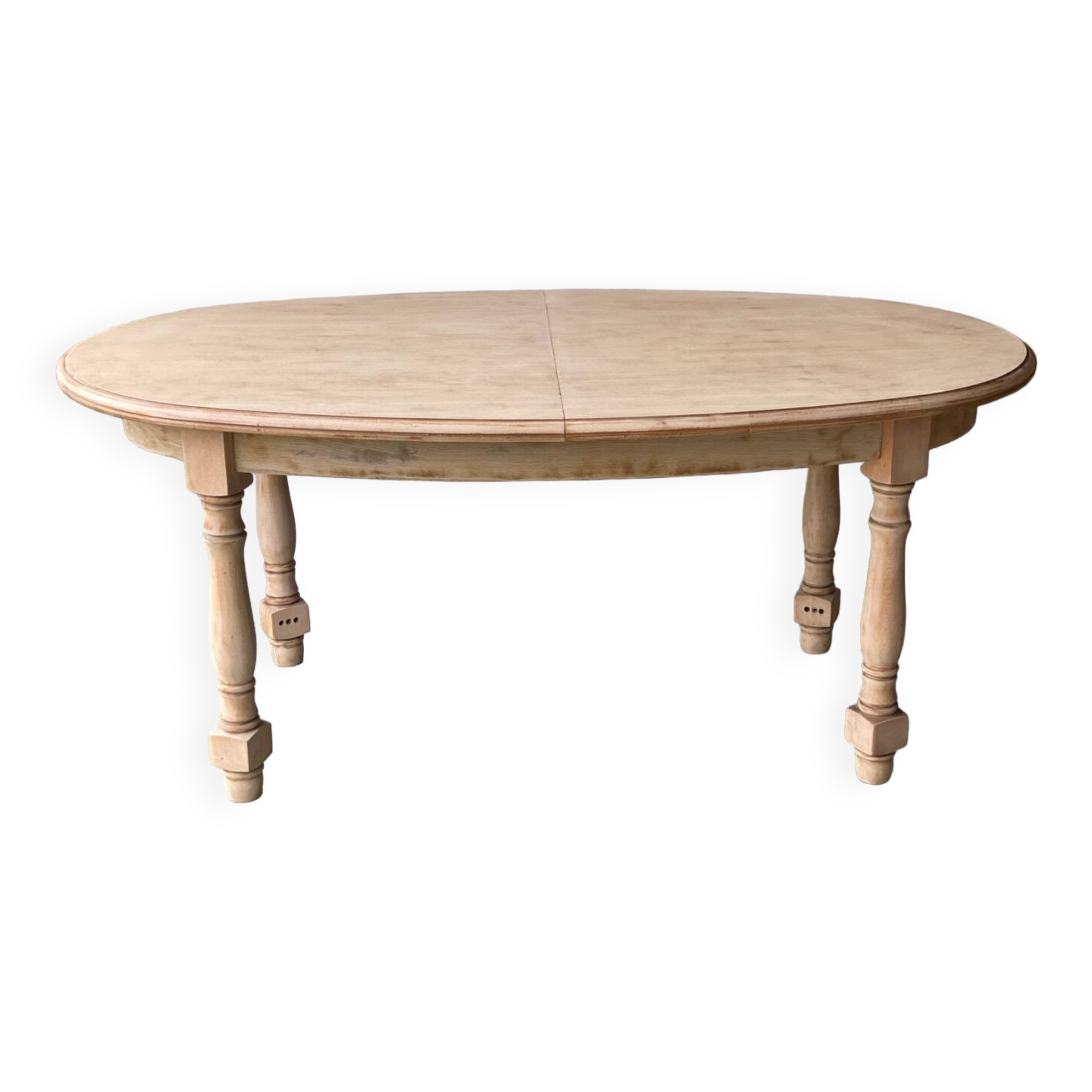 Refurbished vintage farmhouse dining table in solid raw oak wood