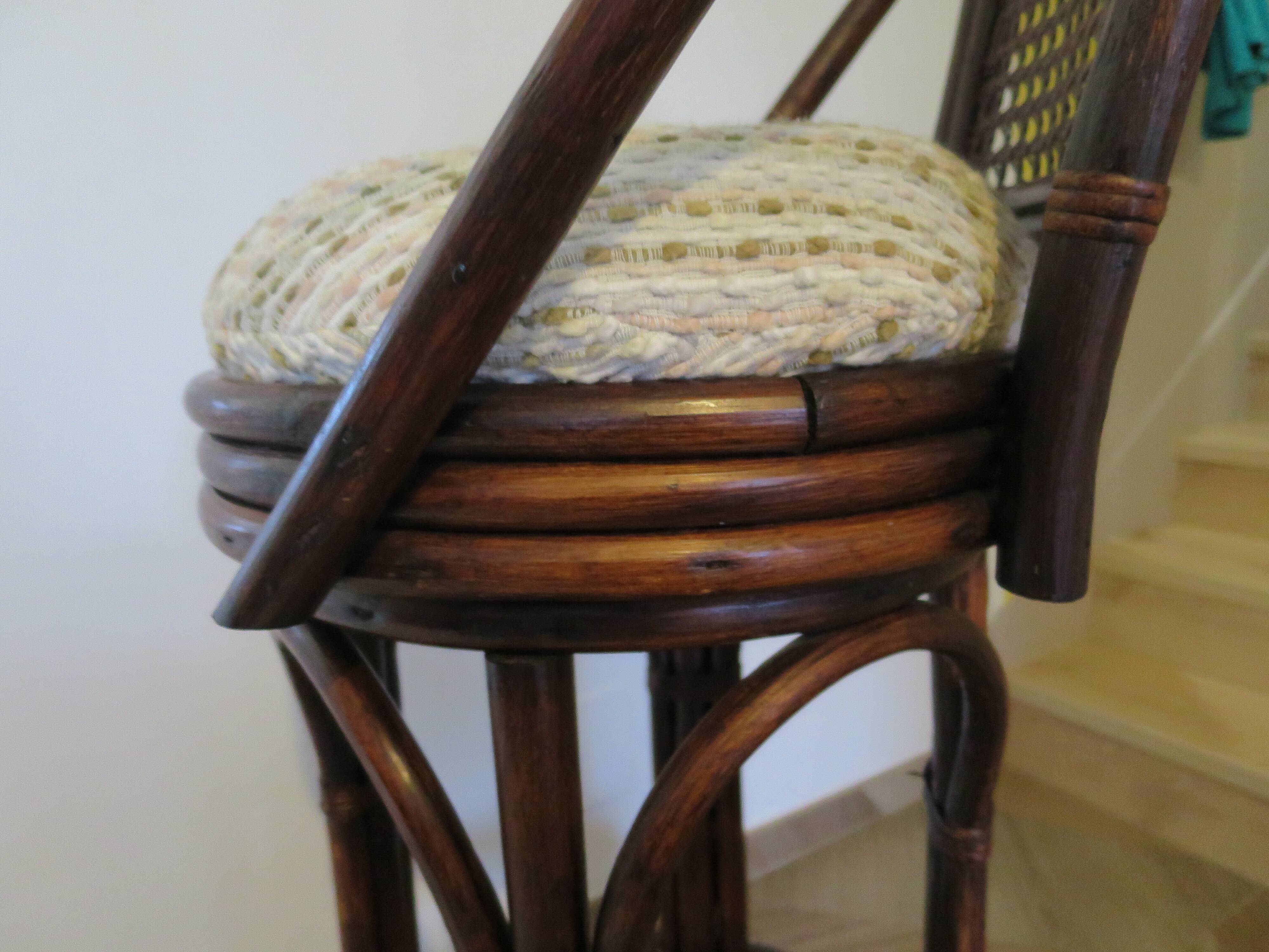 Set of 2 swivel bar stools / chairs - wood - cane - rattan - 80s