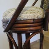Set of 2 swivel bar stools / chairs - wood - cane - rattan - 80s