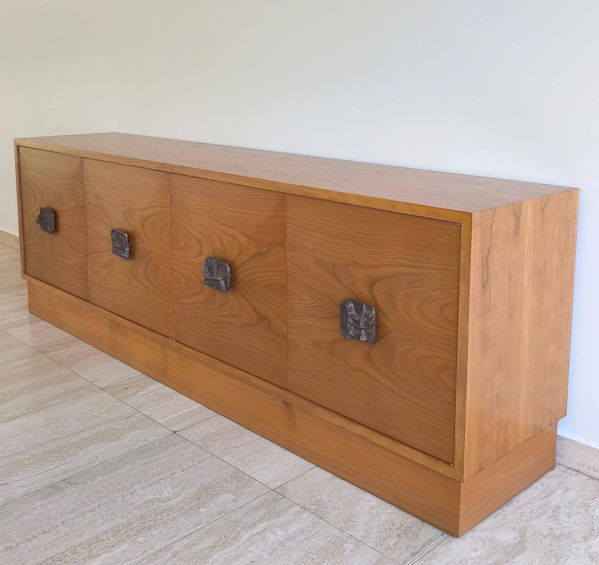 Italian Sideboard – Sculptural Wood with Bronze Handles, 1970s