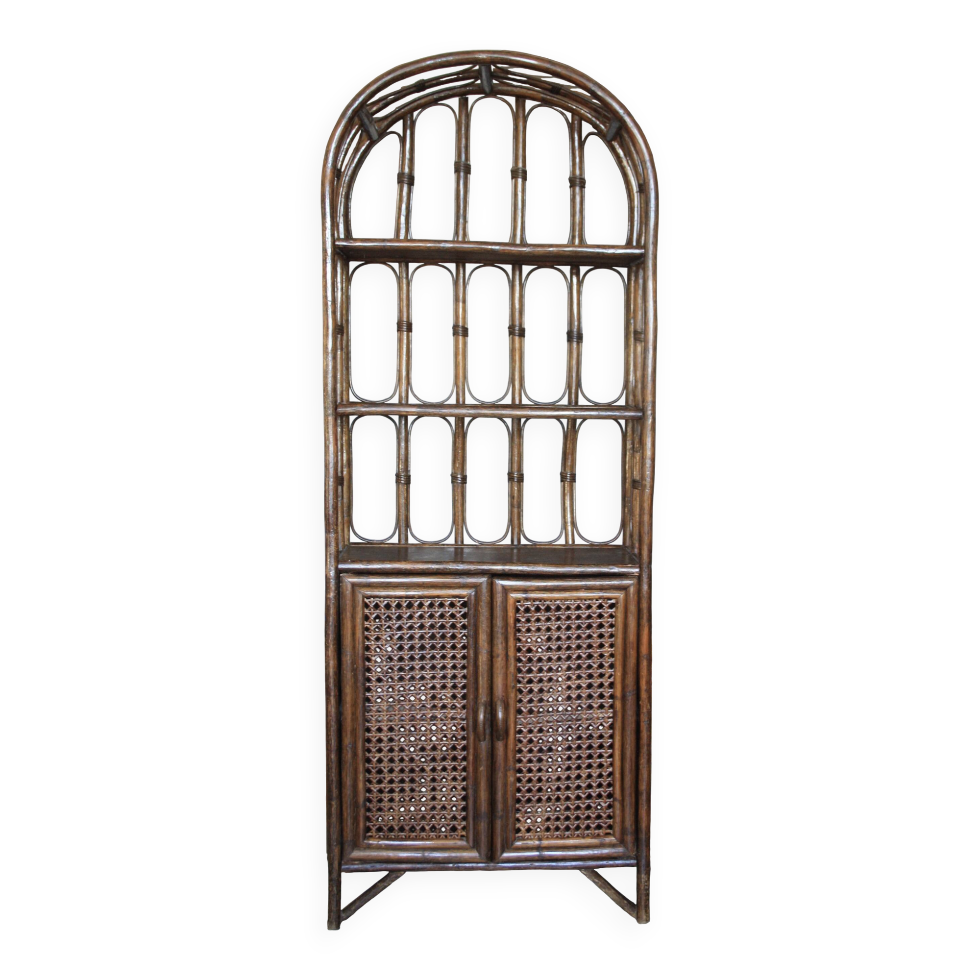Rattan, cane and bamboo shelf/bookcase