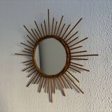 Vintage 1960s sun mirror made of rattan - 55 cm