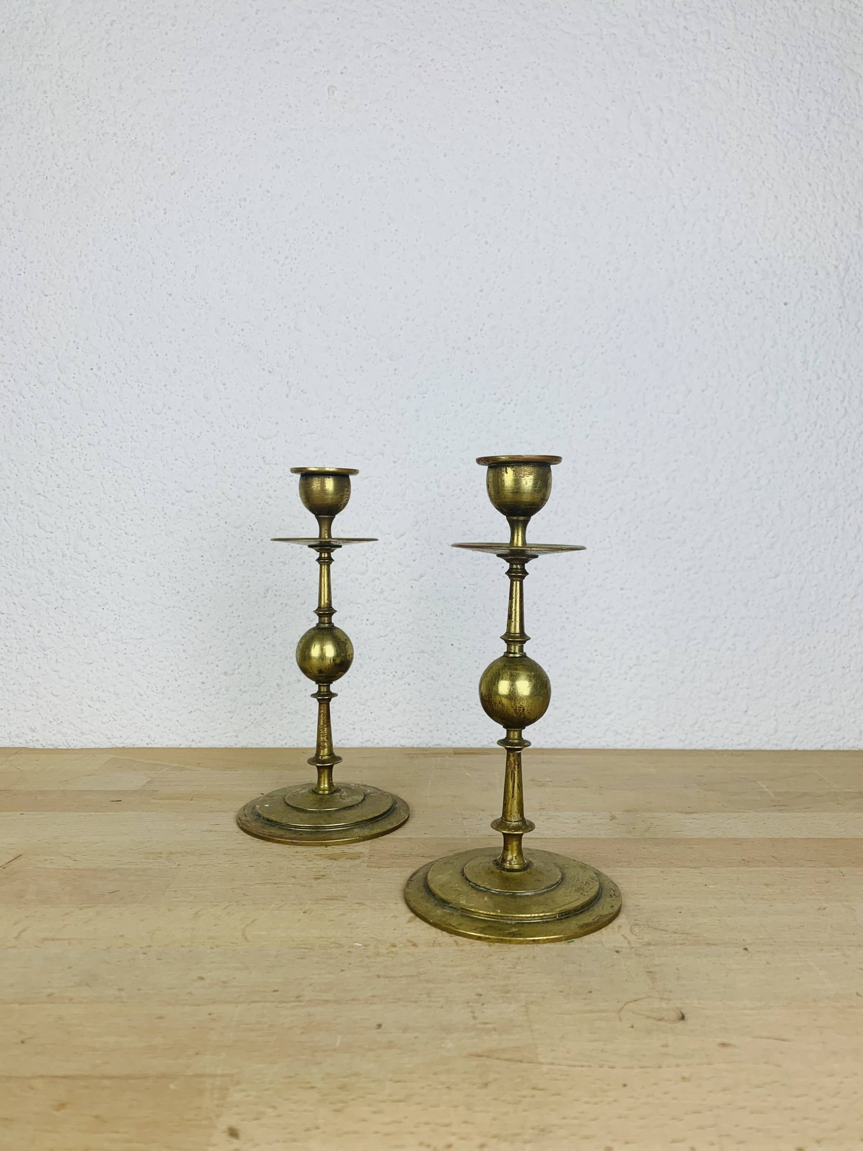 Pair of vintage gilded brass candlesticks