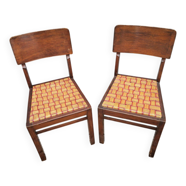 Set de 2 chaises bistrot 1950 bois et rotin