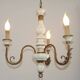 Vintage French 3-Light Chandelier White Wood & Bronzed Effect Metal