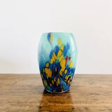 Murano blown glass vase – Blue gradient with yellow and red spots