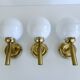 3 Vintage Scandinavian Glass and Brass Wall Lights
