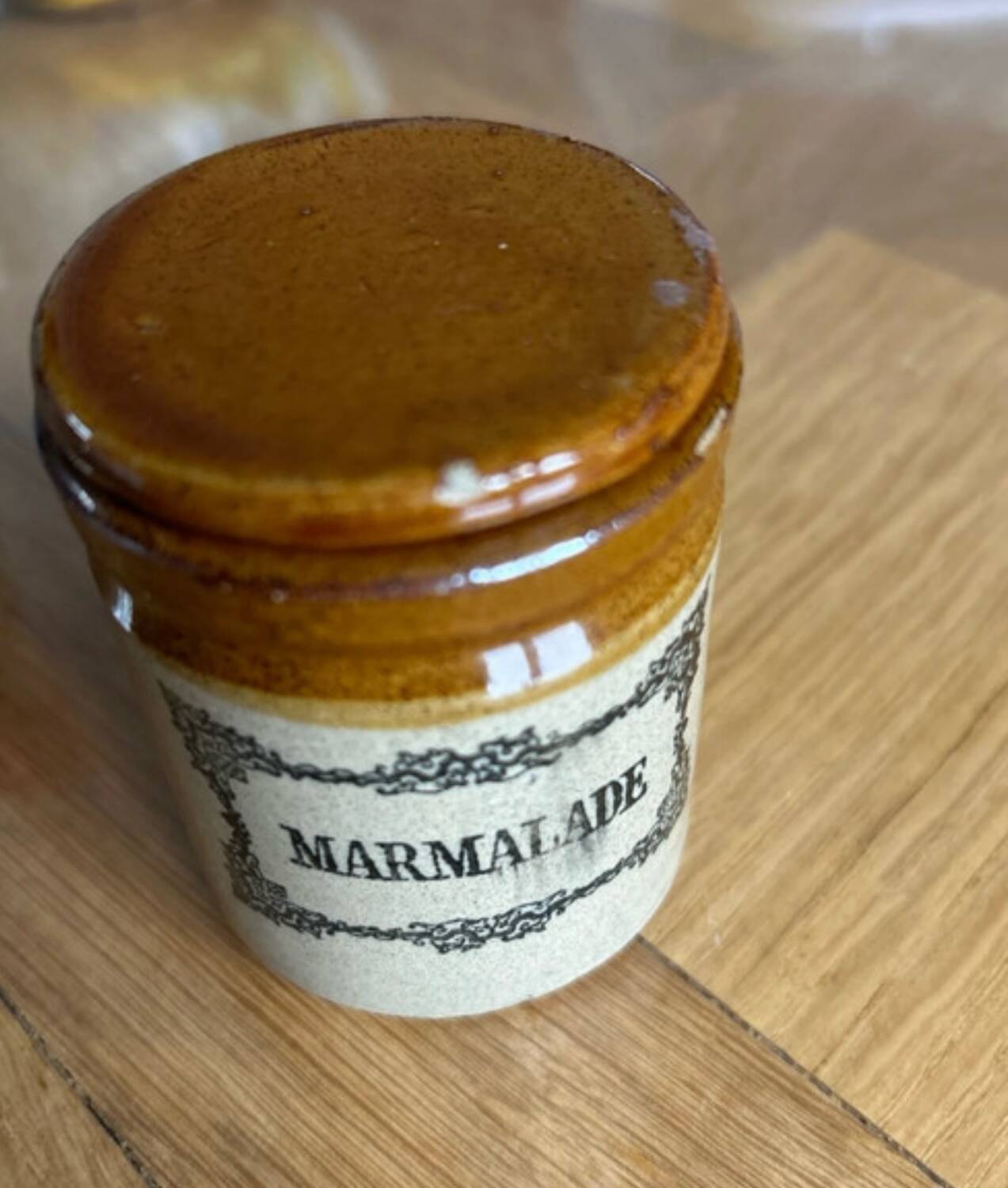 Small English stoneware marmalade pot