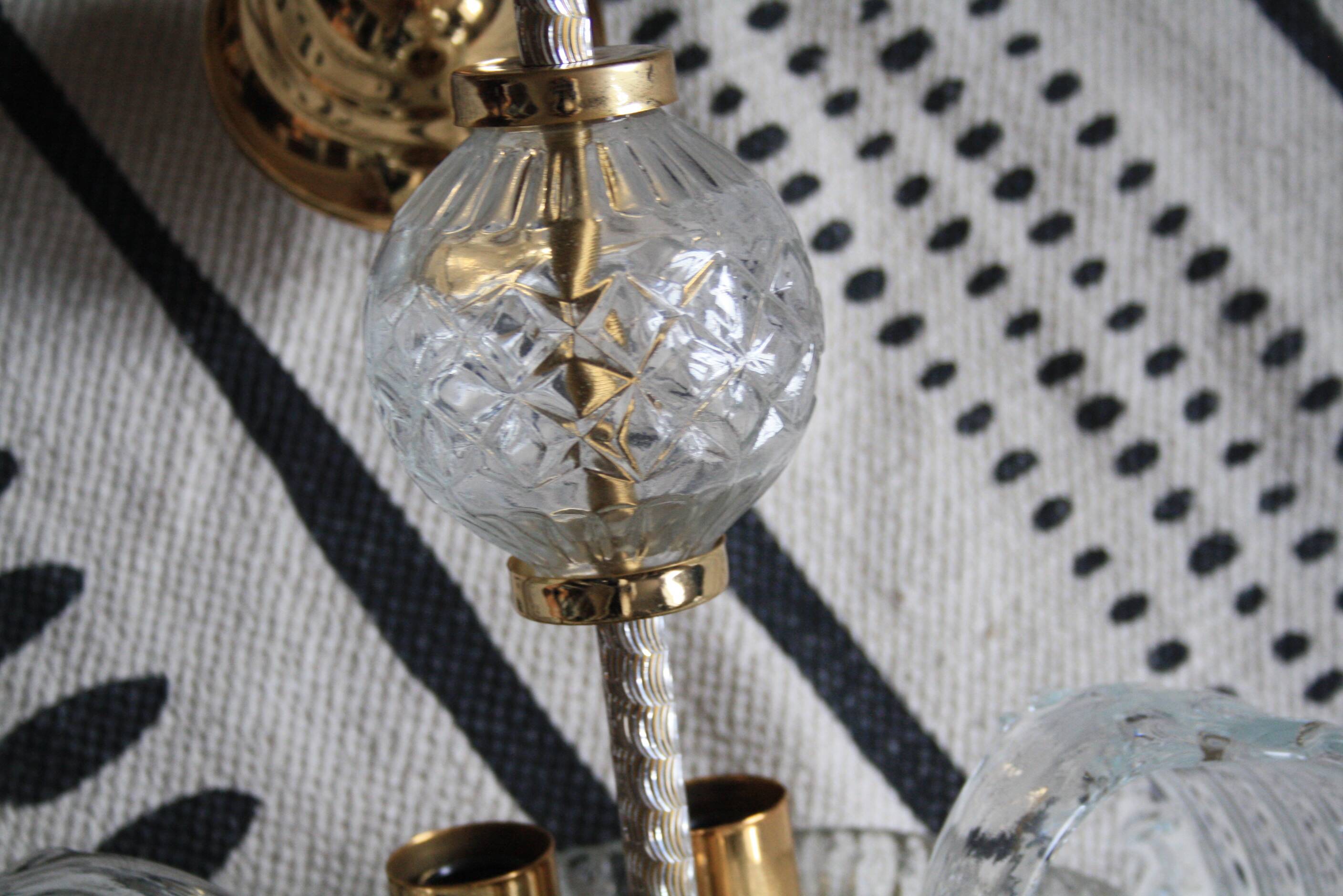 Glass and gold metal chandelier (2 available)