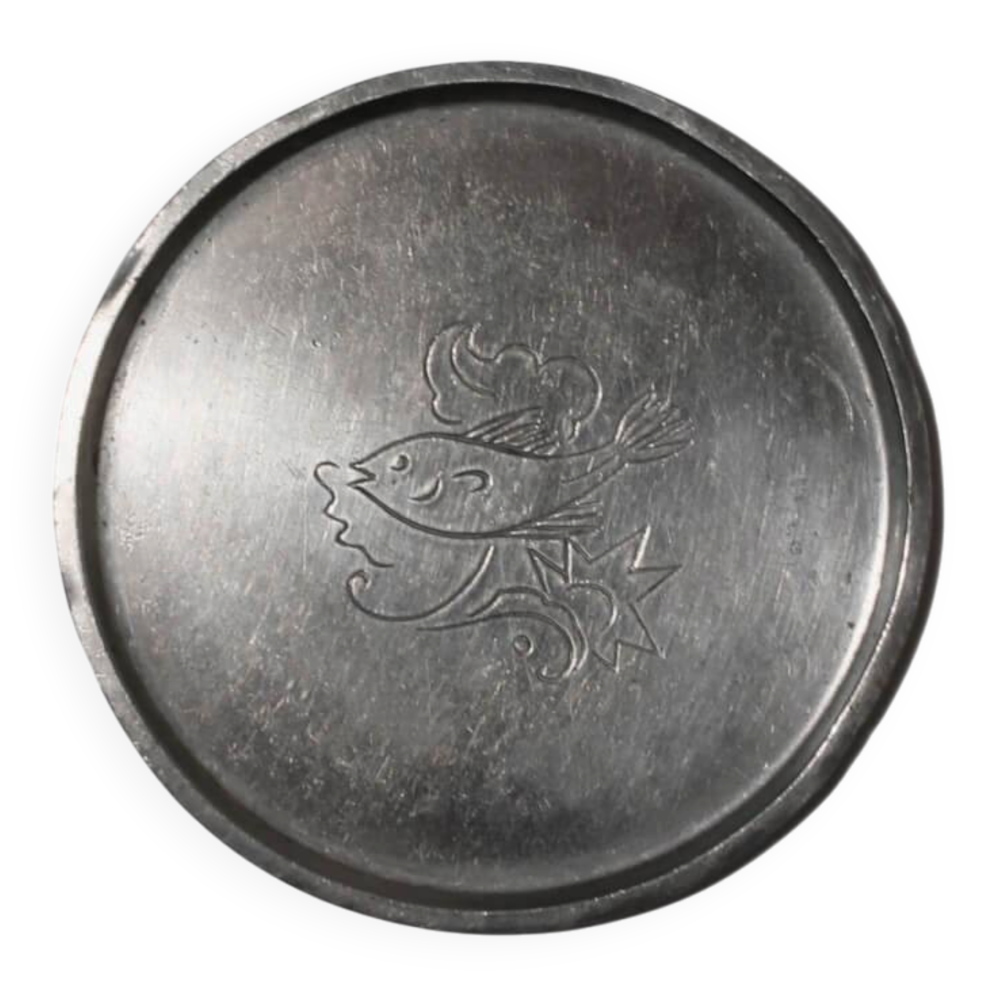 Just Andersen Art Deco Pewter Coaster With Fish Motifs, Denmark, 1933