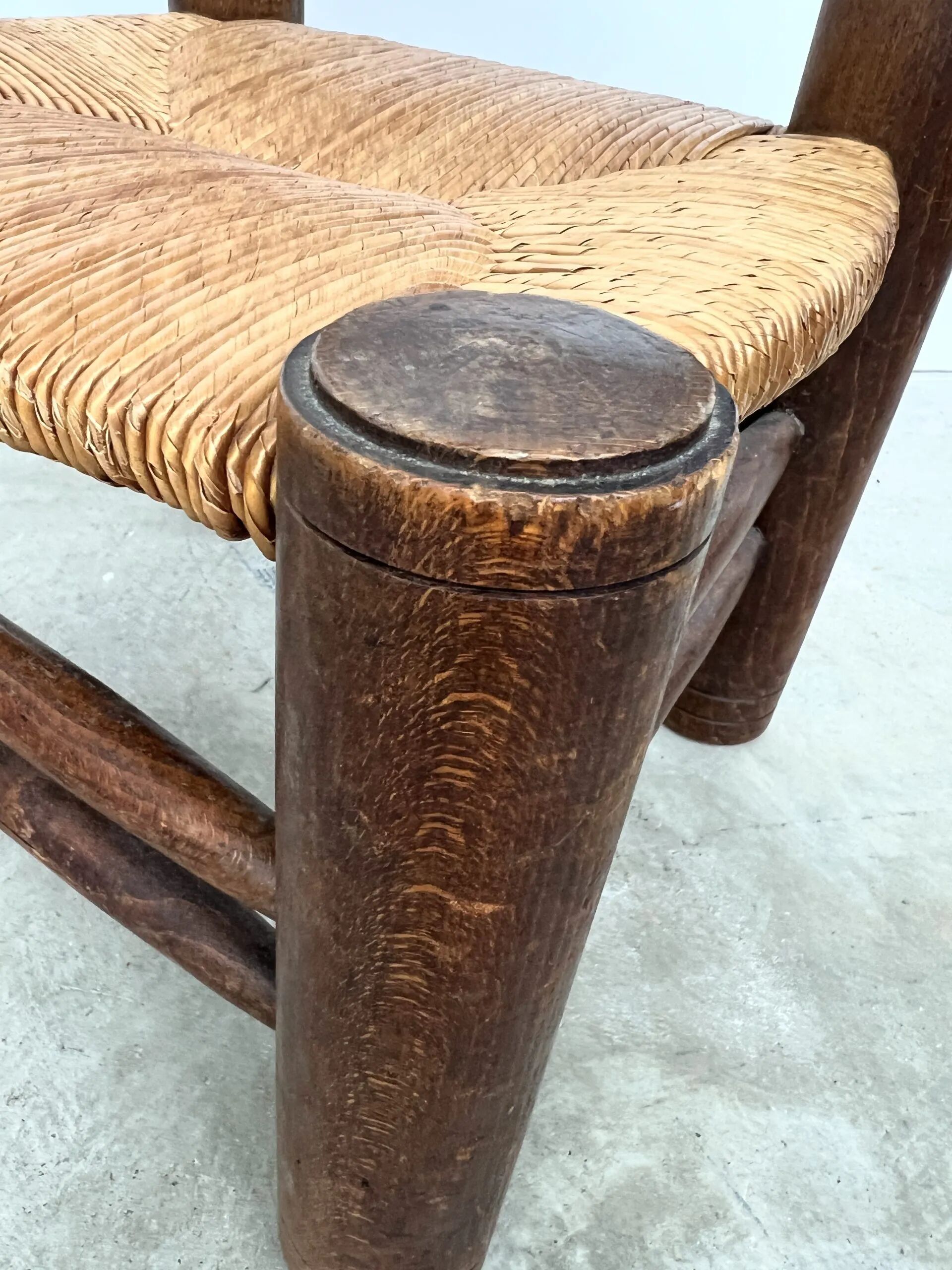 Dudouyt style straw-seated fireplace chair